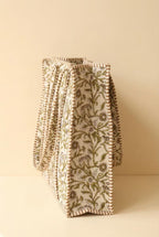 Jaipur Green Floral Quilted Cotton Tote Bag