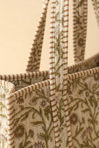 Jaipur Green Floral Quilted Cotton Tote Bag