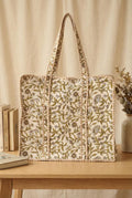 Jaipur Green Floral Quilted Cotton Tote Bag
