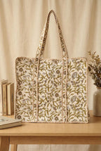 Jaipur Green Floral Quilted Cotton Tote Bag