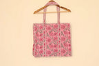Handcrafted Pink Floral Quilted Cotton Tote Bag