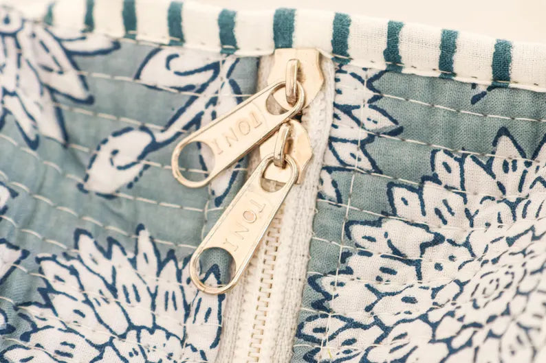 Handcrafted Blue Quilted Cotton Tote Bag