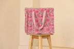 Handcrafted Pink Floral Quilted Cotton Tote Bag