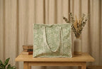 Handcrafted Sage Green Quilted Cotton Tote Bag