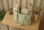 Handcrafted Sage Green Quilted Cotton Tote Bag