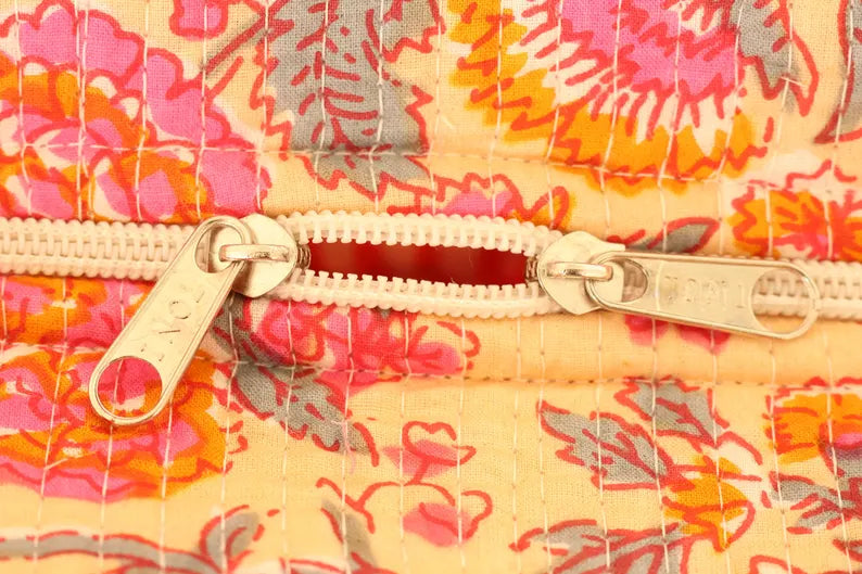 Boho Pink & Orange Quilted Cotton Tote Bag