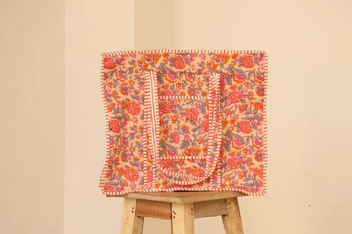 Boho Pink & Orange Quilted Cotton Tote Bag