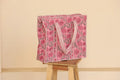 Handcrafted Pink Floral Quilted Cotton Tote Bag