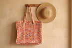 Boho Pink & Orange Quilted Cotton Tote Bag