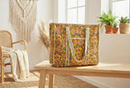 Mustard Floral Quilted Cotton Tote Bag
