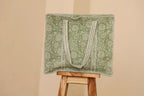 Sage Green Floral Quilted Cotton Tote Bag