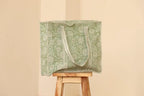 Sage Green Floral Quilted Cotton Tote Bag