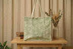 Handcrafted Sage Green Quilted Cotton Tote Bag