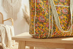 Mustard Floral Quilted Cotton Tote Bag